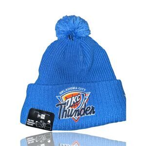 New Era Oklahoma City Thunder Blue Knit Beanie with Pom Unisex: NWT: NBA Fanclub